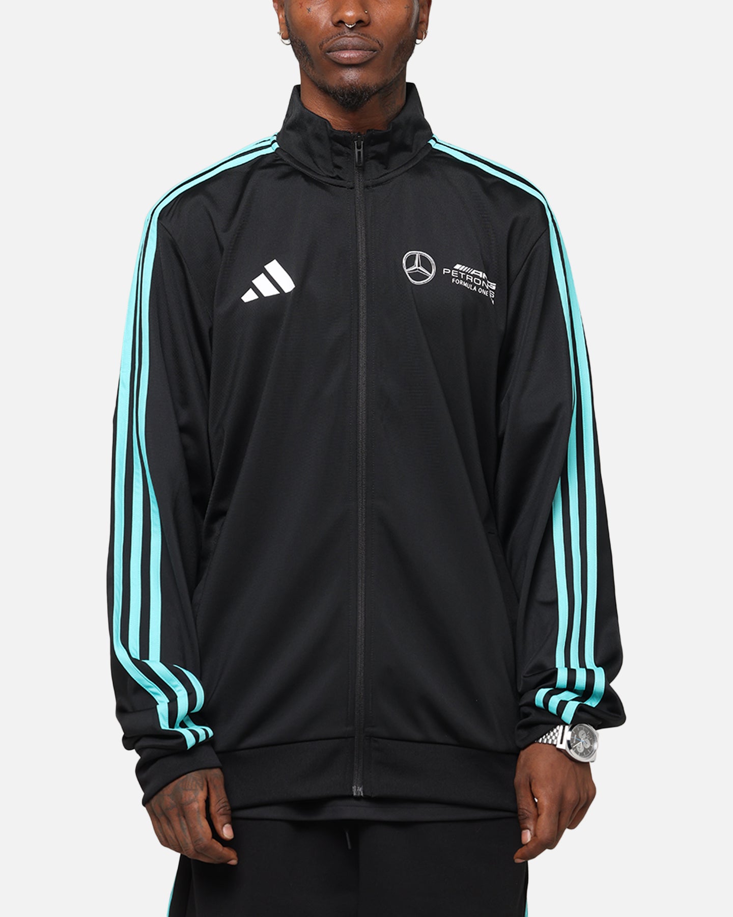 Adidas x Mercedes AMG Petronas Formula One F1 DNA Track Jacket Black/White - Stylish Racing-Inspired Outerwear for Motorsport Fans & Streetwear Fashion