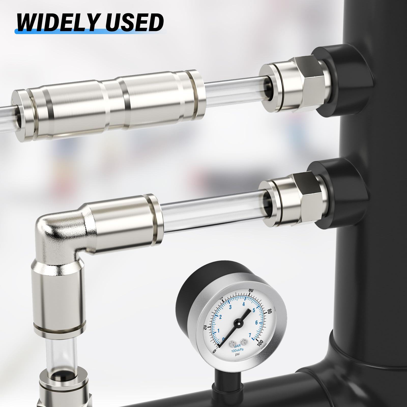 1/4 Inch OD Copper Nickel Plated Straight Union Air Fittings - Quick Connect Push Lock Tube Connectors for Pneumatic Systems (Pack of 10) - Ideal for Air Compressors, HVAC, and Industrial Automation
