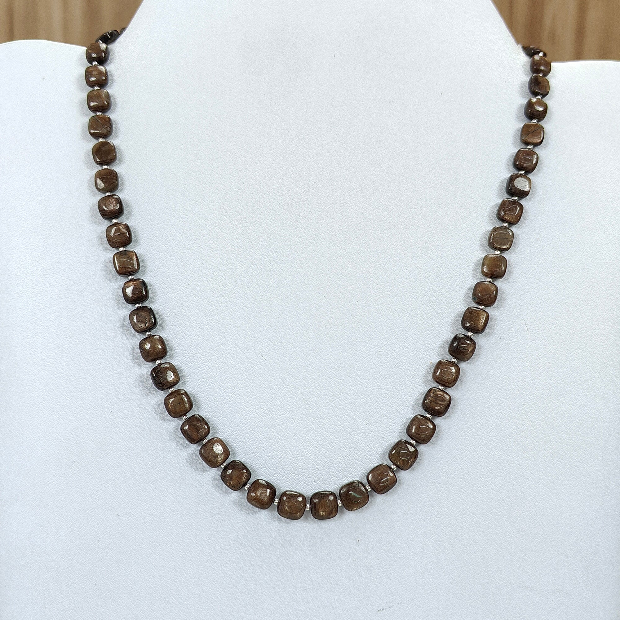 Natural Golden Brown Chocolate Sapphire Gemstone Beads Necklace - 925 Sterling Silver, 7mm-8mm Cushion Cut, 36g (Approx) - Perfect for Wedding, Anniversary & Special Occasion Jewelry Gifts