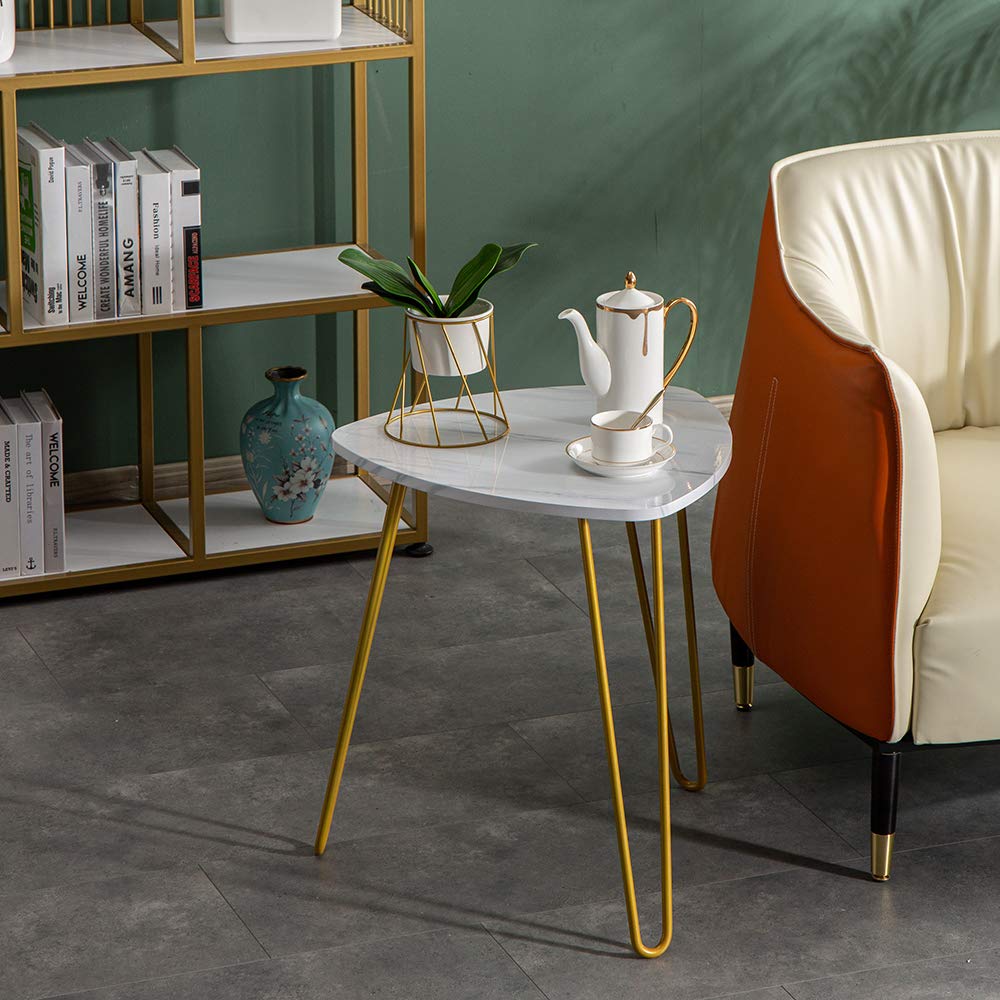 Modern White Marble & Metal Nesting Coffee Tables Set of 2 - Minimalist End/Side Tables for Living Room, Sofa & Home Office - Perfect for Small Spaces, Lounge Areas & Contemporary Decor