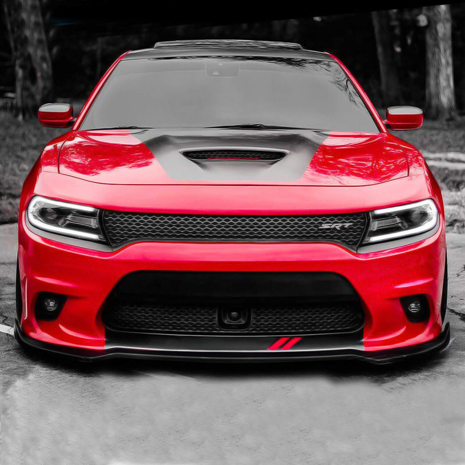 NINTE V3 Style Carbon Fiber Coating ABS Front Bumper Lip for 2015-2023 Dodge Charger SRT Scat Pack Widebody - Aggressive Styling & Enhanced Aerodynamics for Street Racing & Car Shows