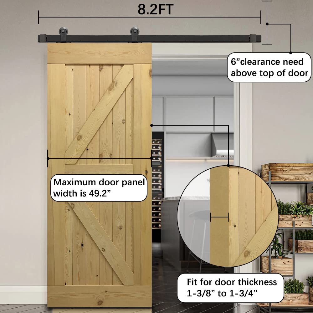 8.2FT Top Mount Sliding Barn Door Hardware Kit - Single Door Track System in Black | Perfect for Bedroom, Closet & Farmhouse Style Doors