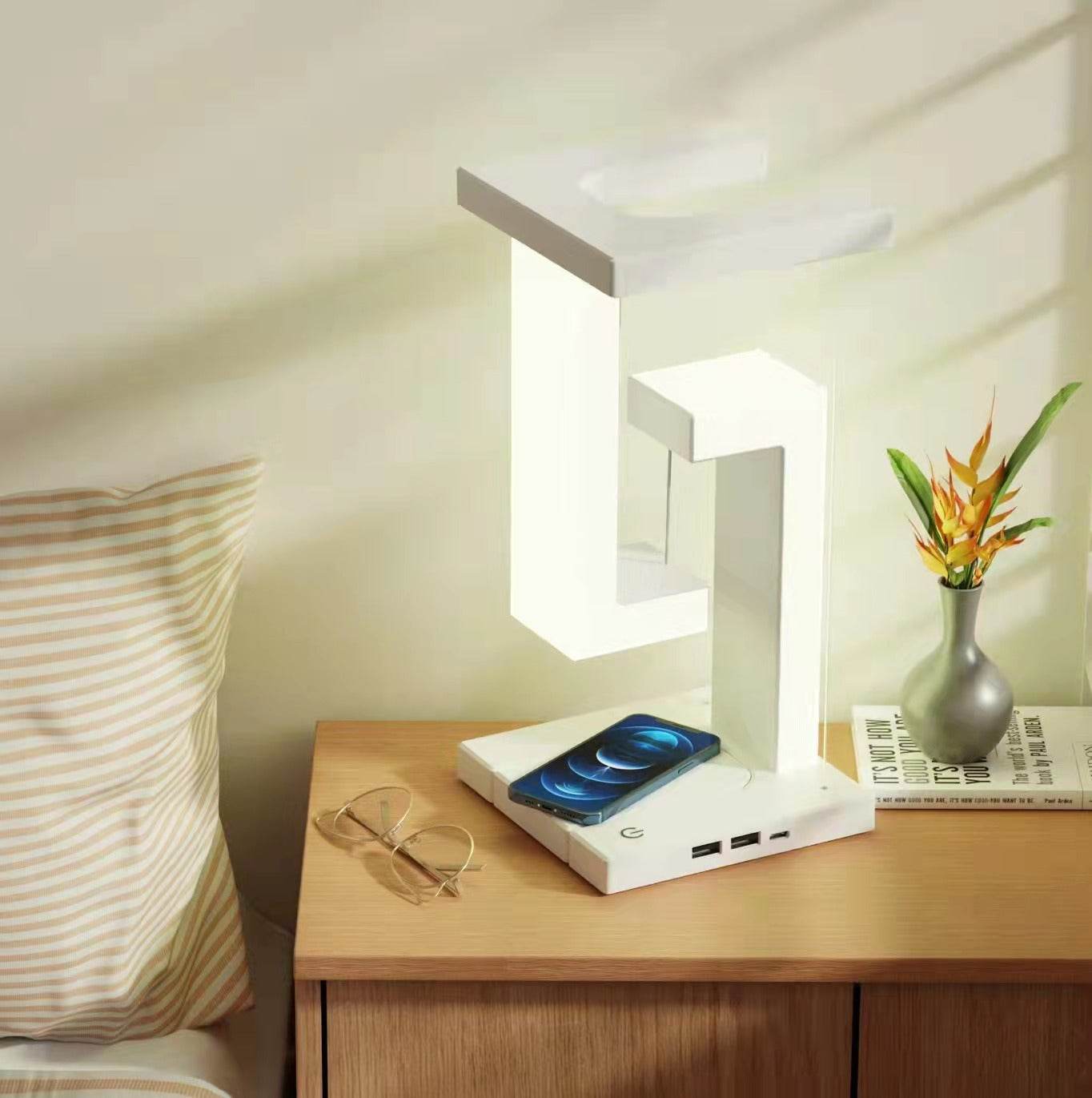 Cute Wireless Charging Table Lamp - Nightstand LED Light with Qi Fast Charging for iPhone, Samsung, AirPods - Perfect for Bedroom, Office, Nursery Decor