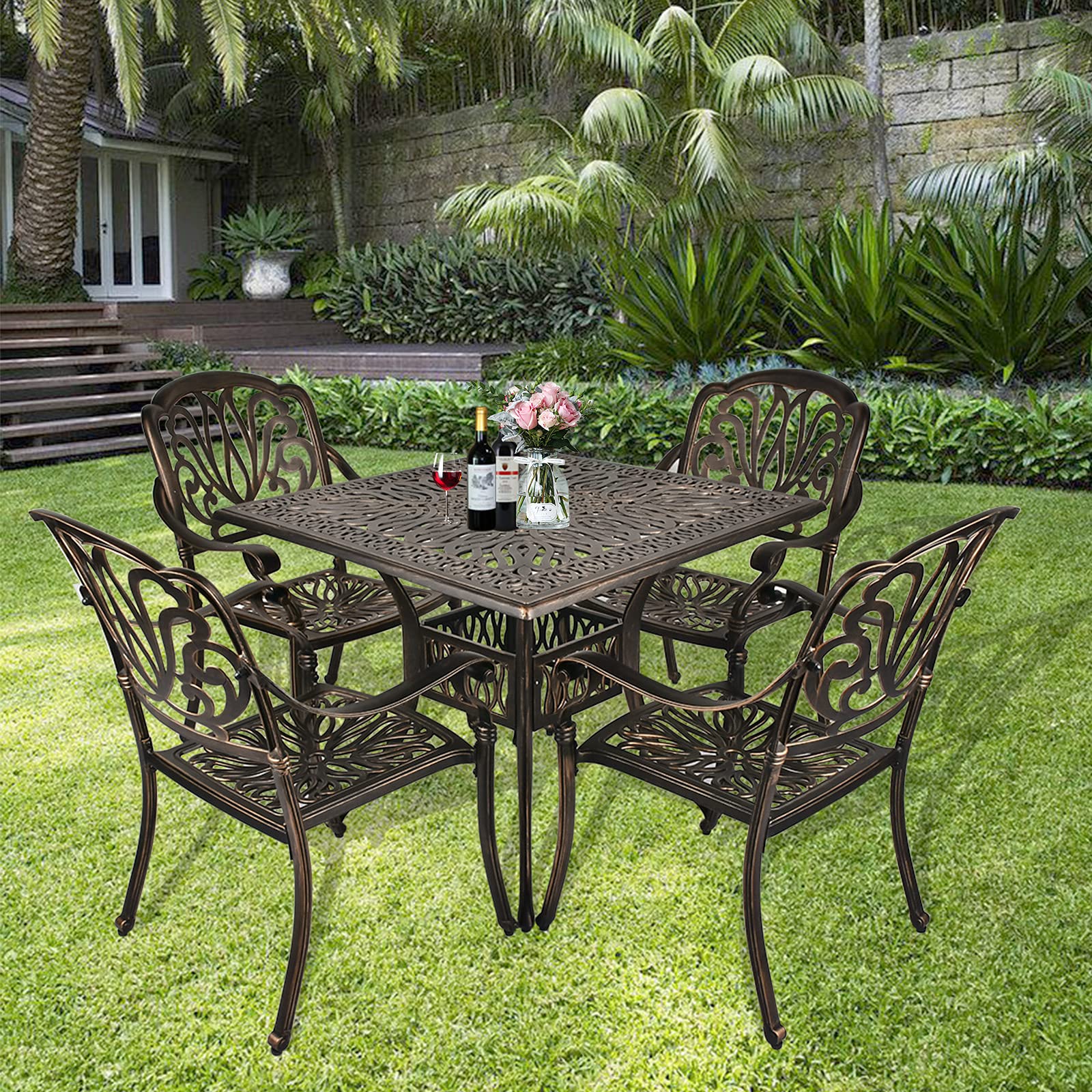 TITIMO 5-Piece Outdoor Dining Set - Cast Aluminum Patio Furniture with 35.4