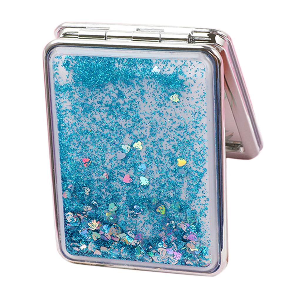 Easnea Compact Travel Makeup Mirror for Women - Portable Folding Square Purse Mirror with Magnifying, Blue | Perfect for On-the-Go Touchups, Home Vanity & Travel Cosmetics