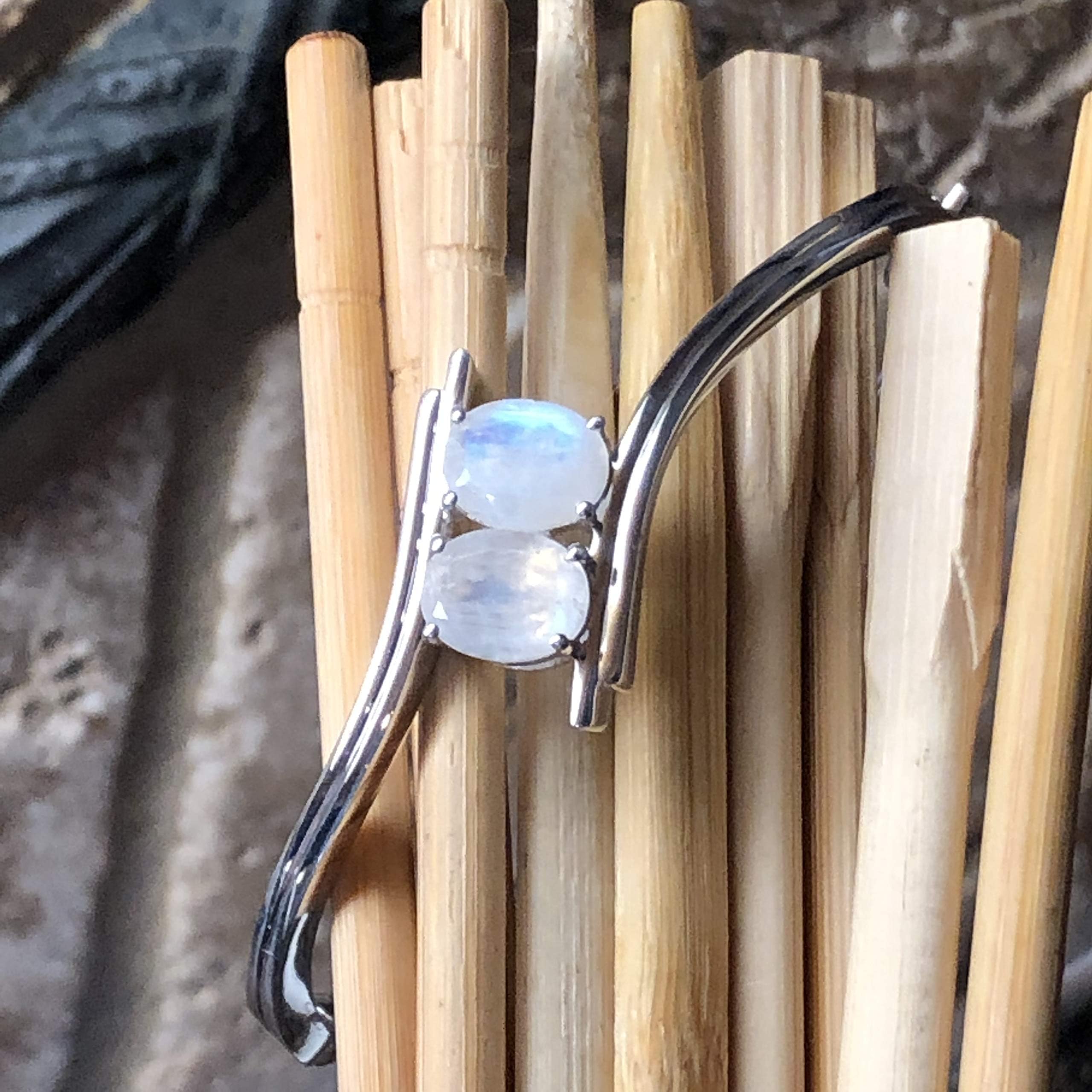 Natural Rainbow Moonstone 925 Sterling Silver Cuff Bracelet for Women - Elegant Boho Jewelry for Everyday Wear & Special Occasions