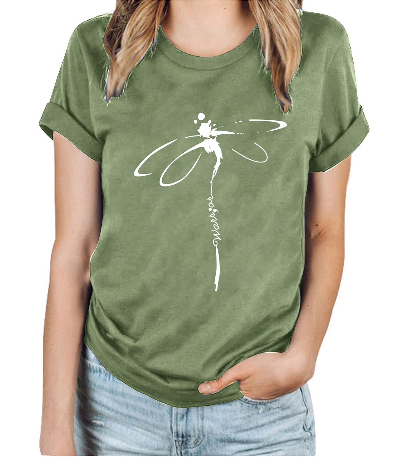Trendy Women's Dragonfly Graphic Printed Short Sleeve T-Shirt - Casual Loose Fit Summer Top for Women - Perfect for Beach Outings, Weekend Wear & Street Fashion