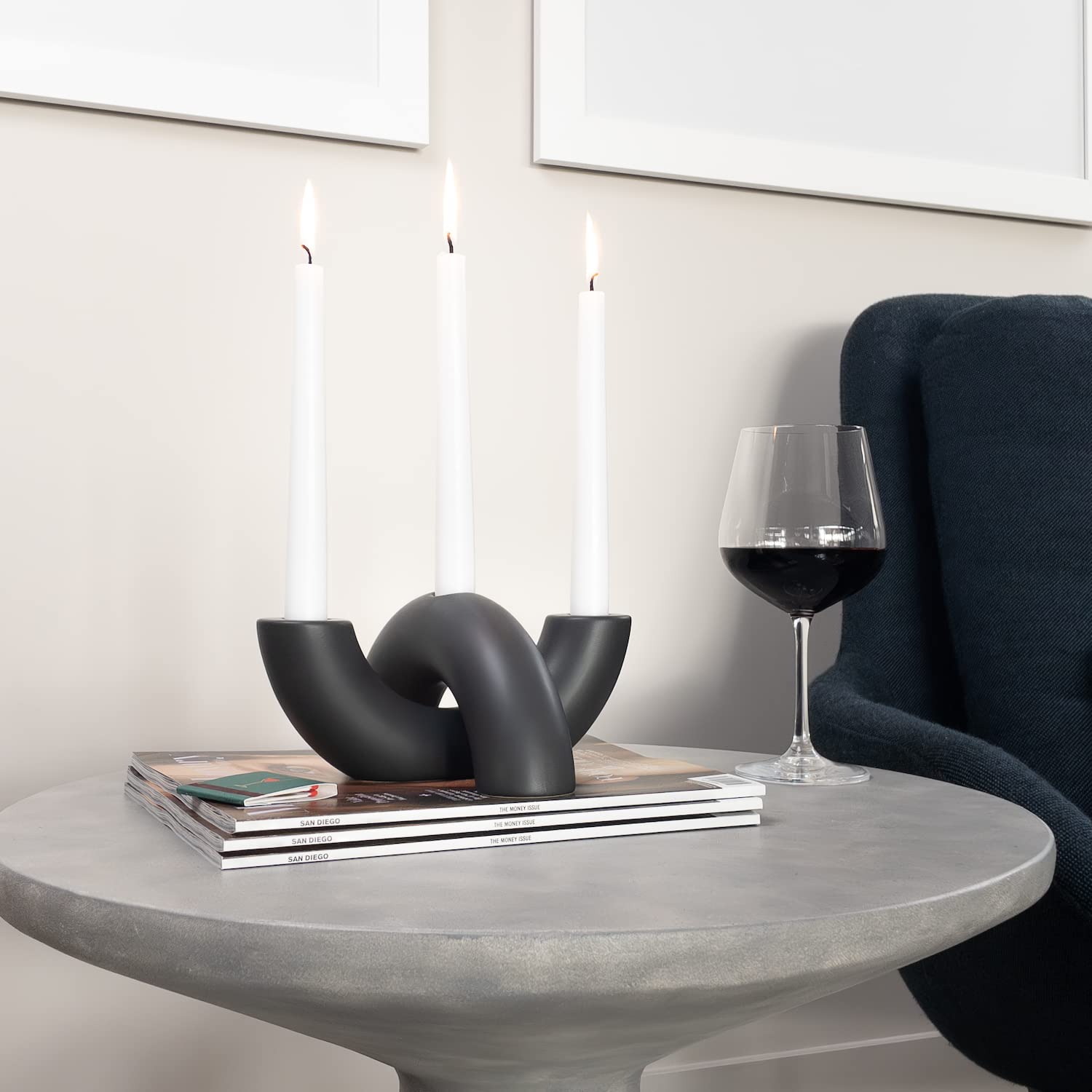Black Ceramic Candle Holder Set - Modern 3-Taper Candelabra for Dining & Living Room Decor