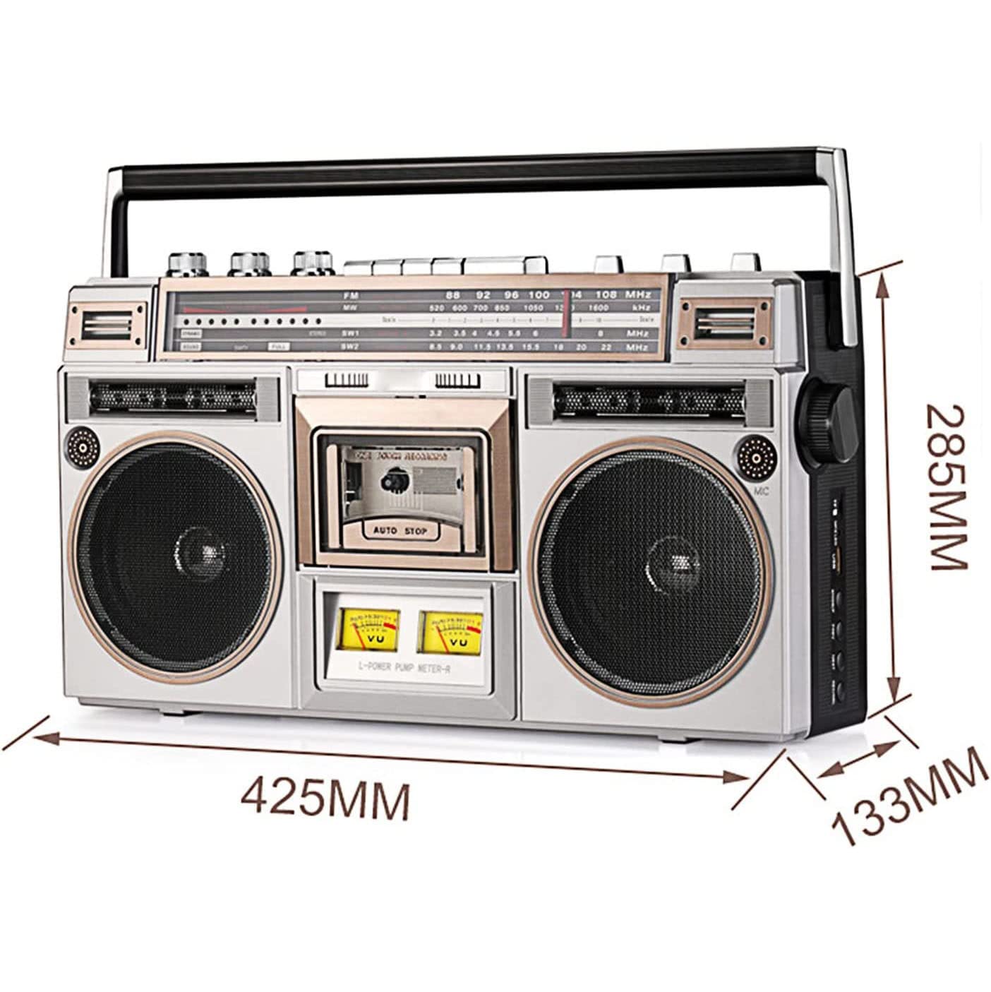 Portable Bluetooth CD Cassette Player Boombox with Remote Control - AM/FM Radio, Headphone Jack & AUX Input - Perfect for Home, Office and Outdoor Use