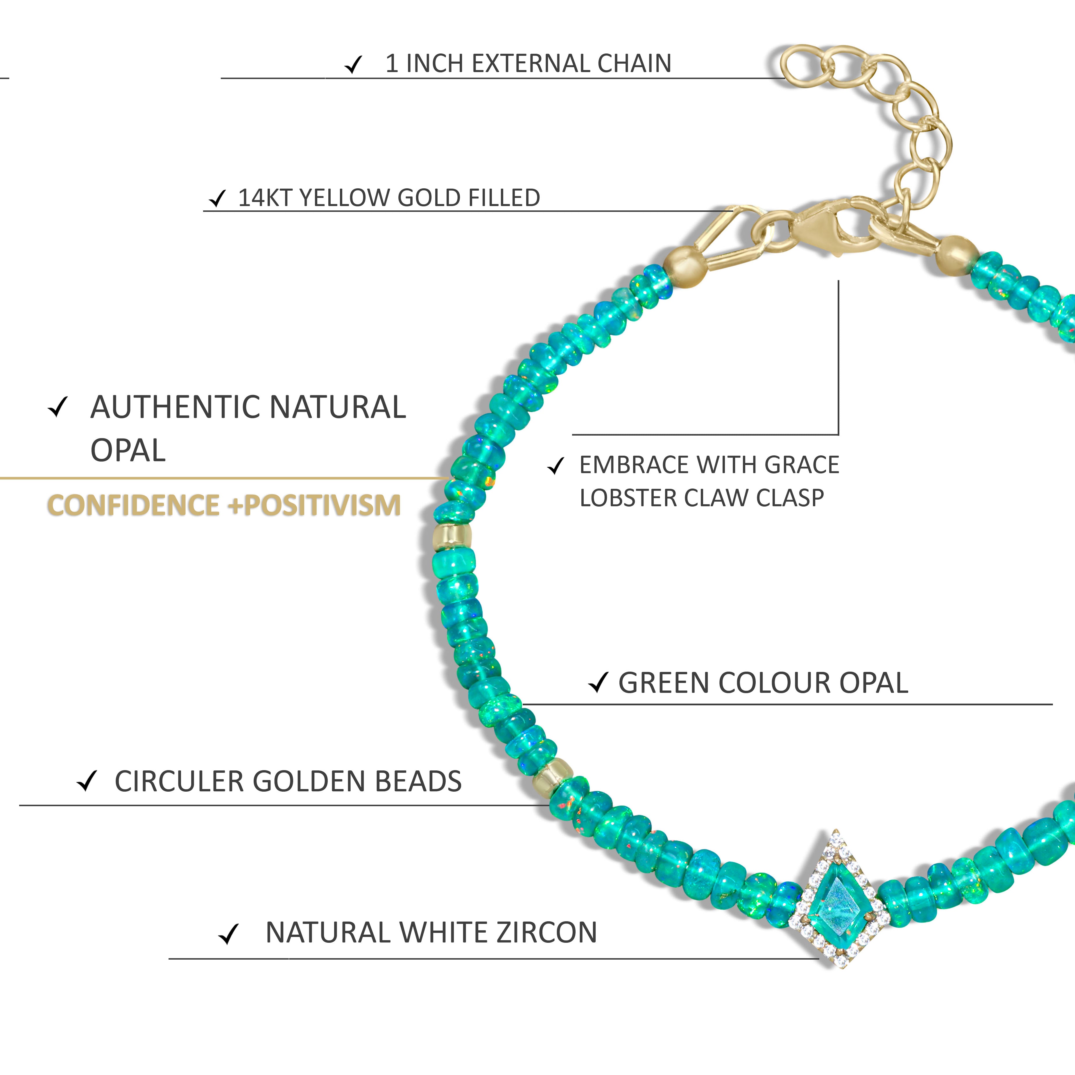 Natural Green Opal Gemstone Kite Charm Plain Beaded Bracelet for Women - Boho Chic Jewelry for Everyday Wear, Gift Giving & Spiritual Healing