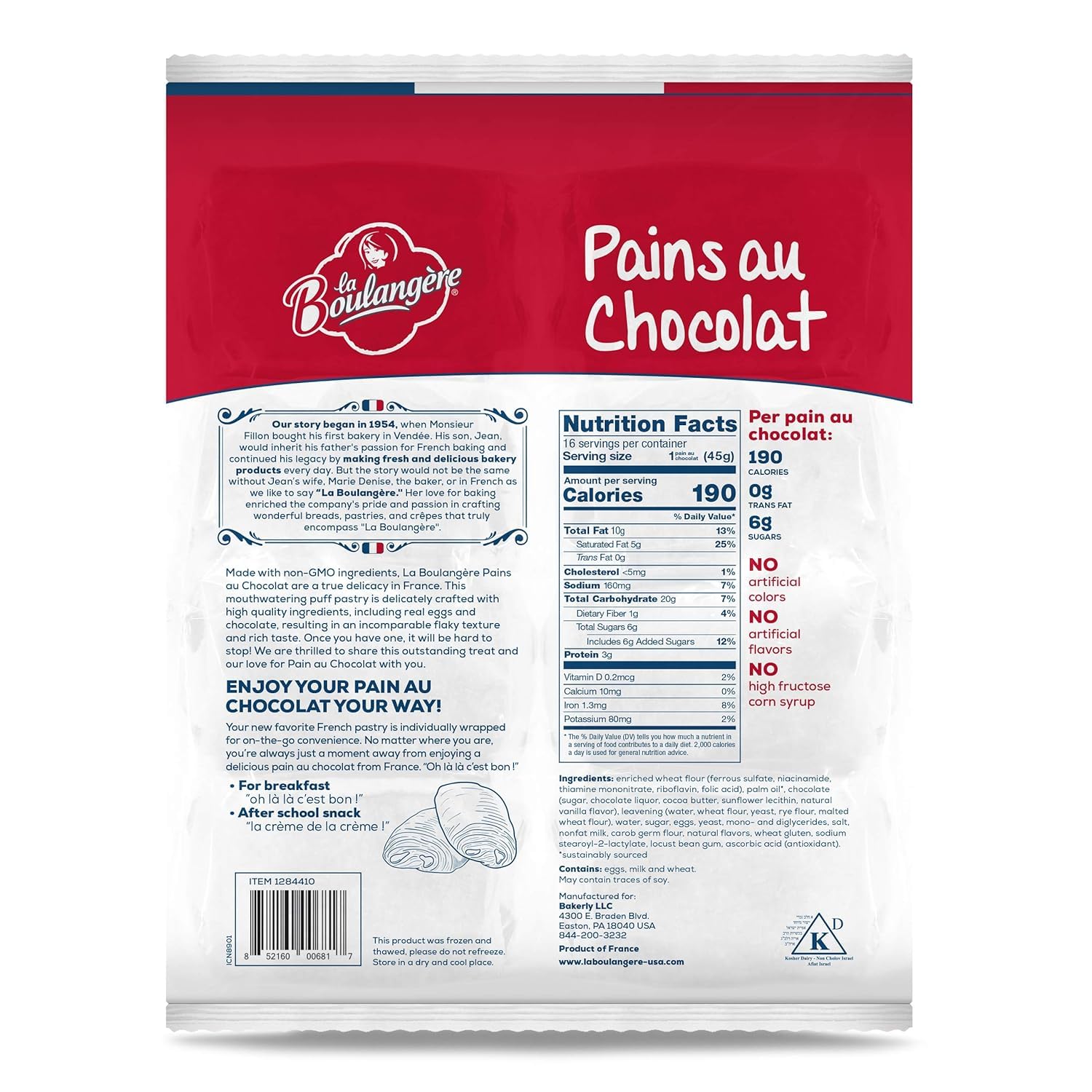La Boulangeree Chocolate Croissants - Individually Wrapped Pastries (16 Count) | Flaky French Breakfast Treat for Office, School & Coffee Time