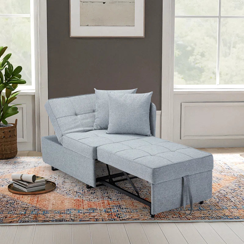 EROMMY 3-in-1 Convertible Sleeper Sofa Chair Bed - 5-Position Adjustable Backrest, Foldable Guest Bed with Premium Faux Linen Fabric in Light Gray - Perfect for Small Spaces, Living Rooms & Apartments