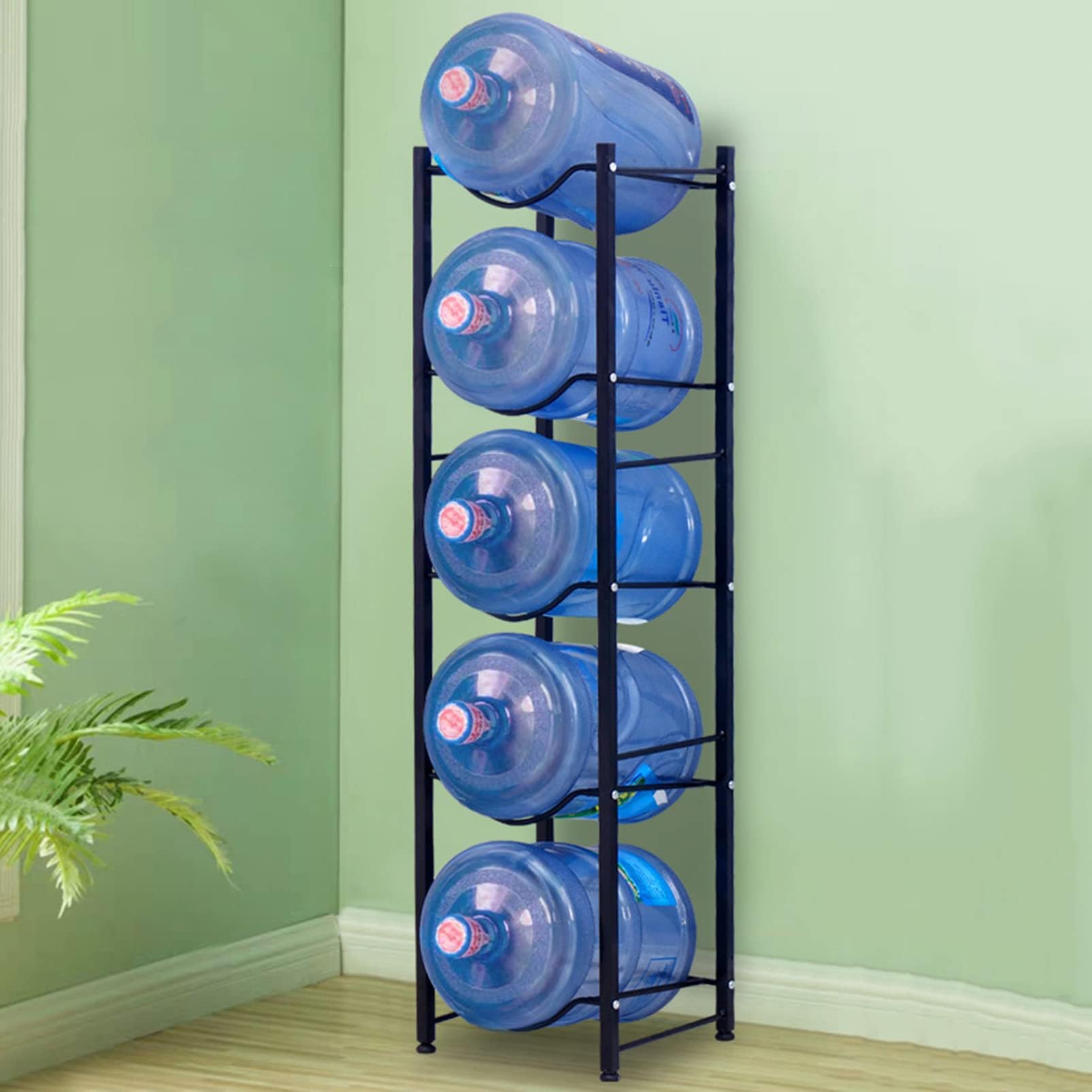 Heavy Duty Stackable Water Jug Holder Rack - Detachable Carbon Steel Water Bottle Storage Organizer for 5 Gallon Jugs | Perfect for Home, Office, Kitchen & Warehouse Use | Space-Saving Water Cooler Accessory (Black)