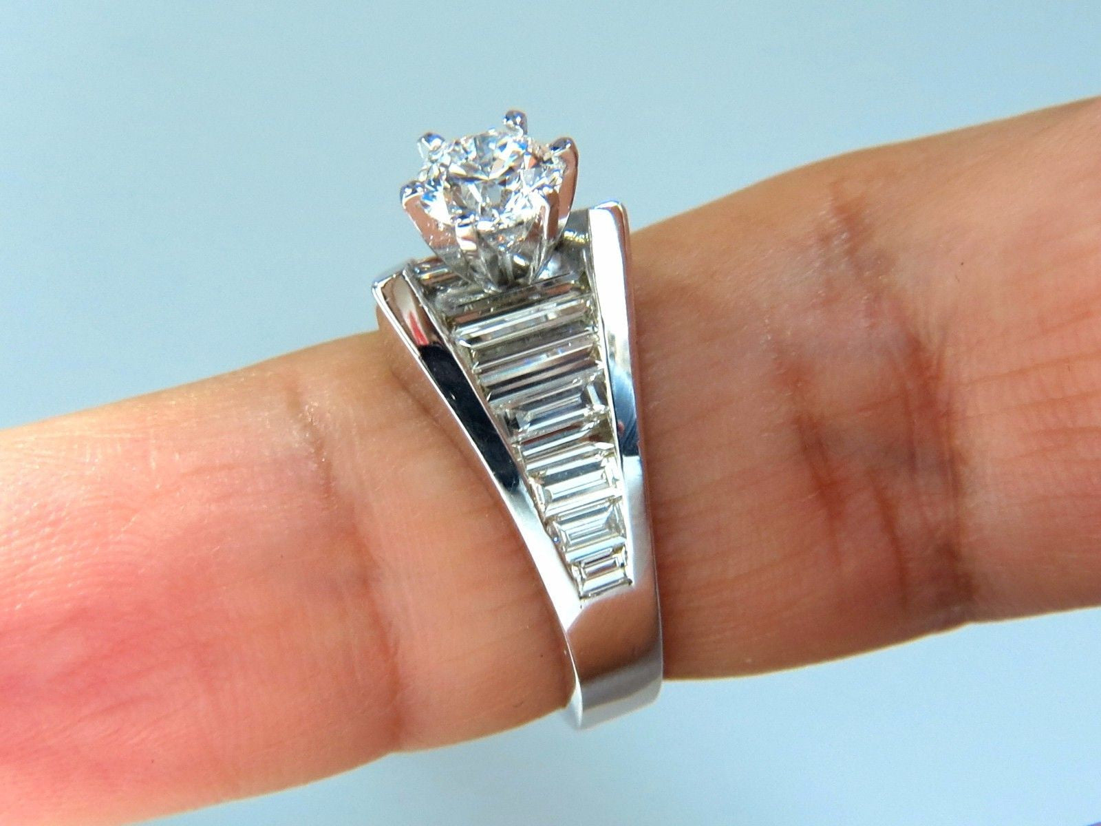 GIA Certified .73ct & 1.50ct Round Diamond Baguette Ring - Excellent Cut F/VVS1 Clarity - Elegant Engagement, Wedding & Anniversary Jewelry Gift