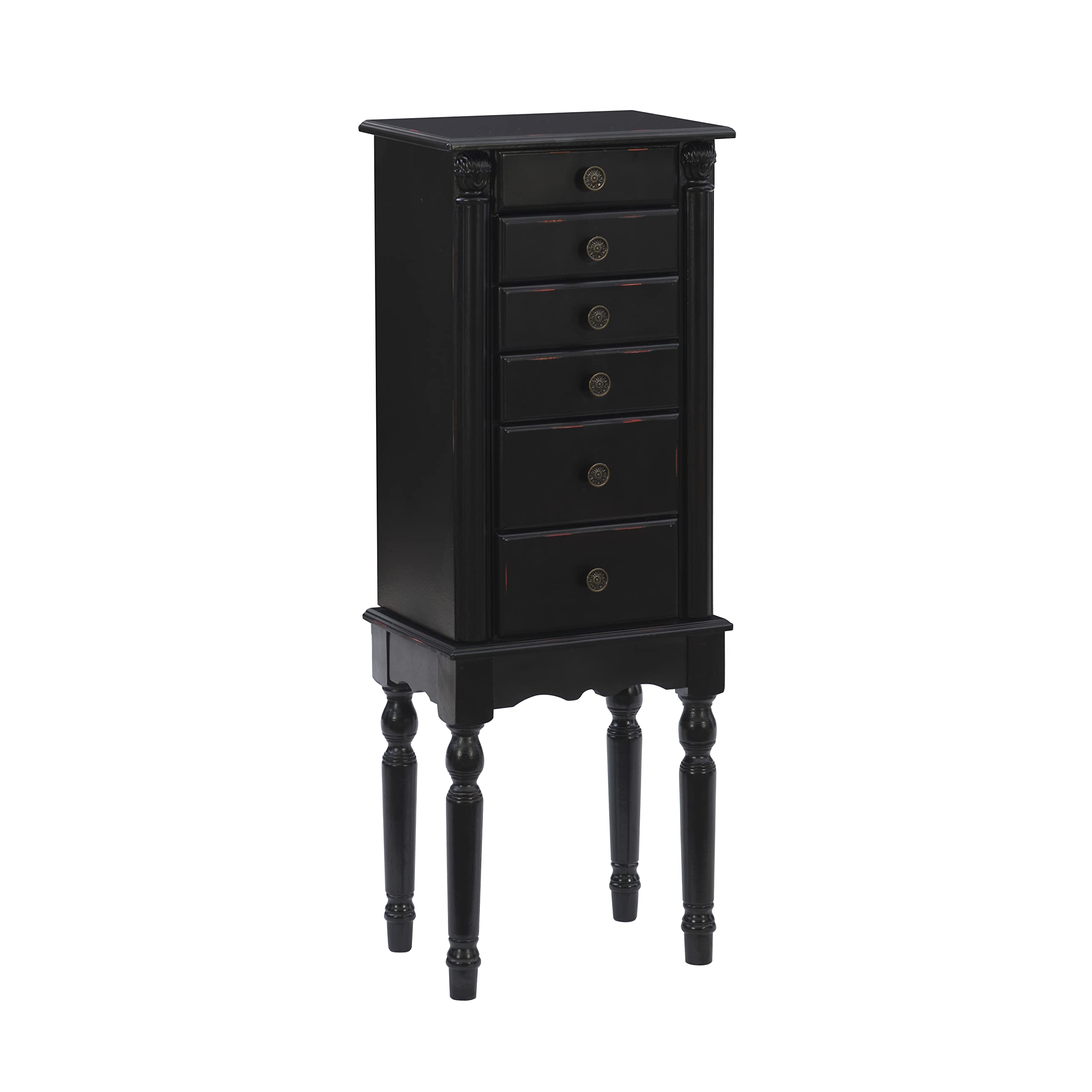 Powell Ebony Jewelry Armoire with Black Lining - Vintage Distressed Ebony Black Finish for Necklaces, Rings & Bracelets - Perfect for Bedroom, Closet & Dressing Room Organization