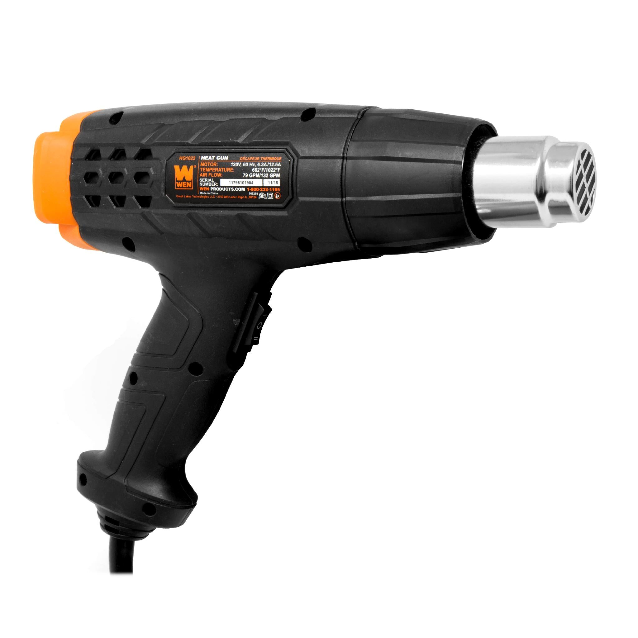 WEN HG1022 12.5 Amp Dual Temperature Heat Gun with 2 Nozzle Attachments - Perfect for DIY Crafts, Shrink Wrapping, Paint Stripping & Home Repairs