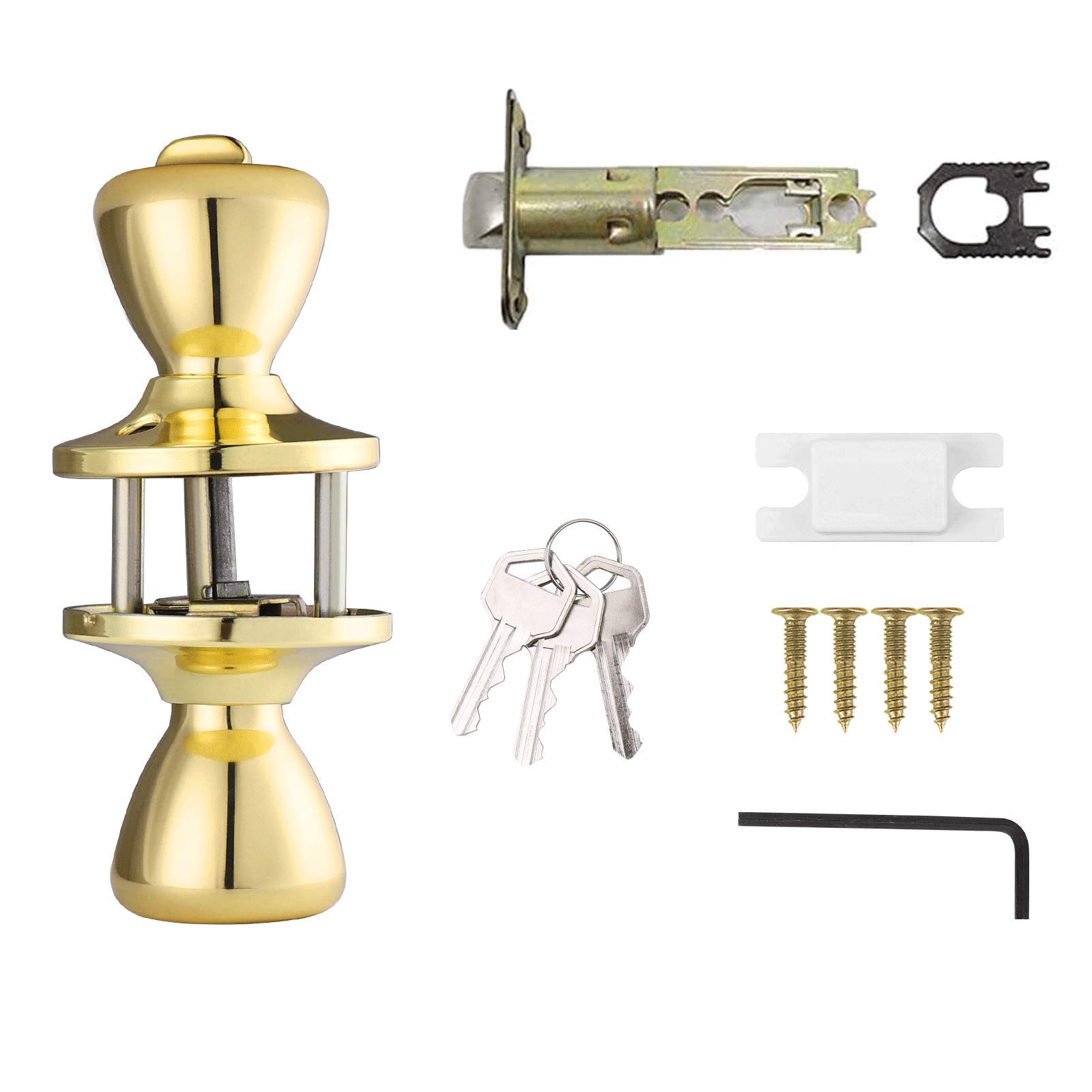 Polished Brass Keyed Alike Door Knobs - Secure Entry & Bedroom Door Lockset with Matching Keys (1 Pack) - Perfect for Homes, Apartments & Offices