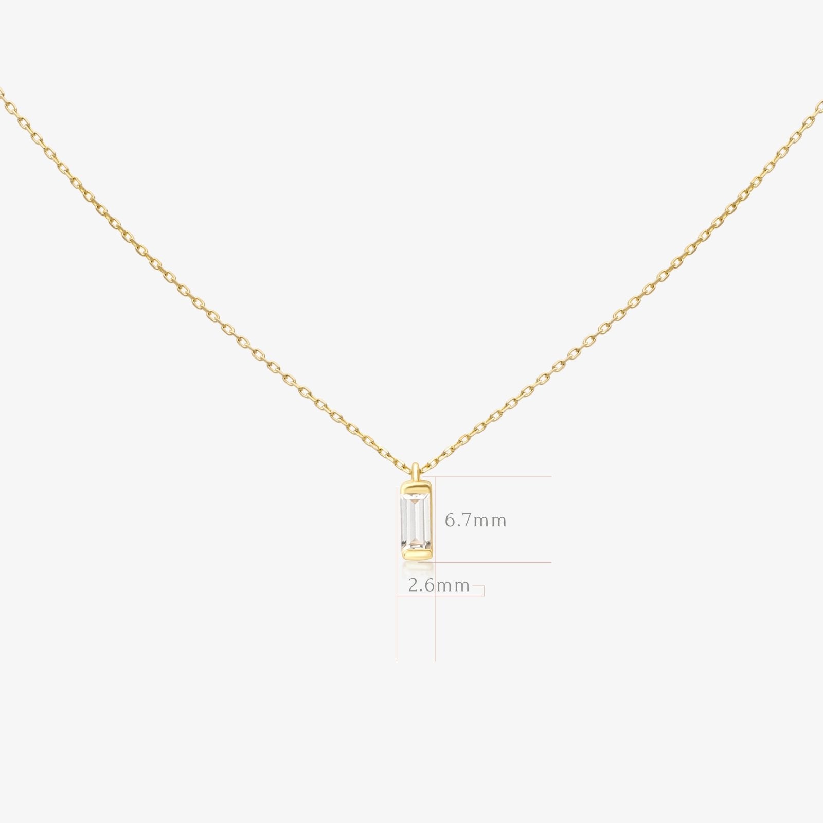 14K Solid Yellow Gold Clear Baguette Pendant Necklace - Elegant Minimalist Jewelry for Women, Perfect for Everyday Wear, Parties & Special Occasions
