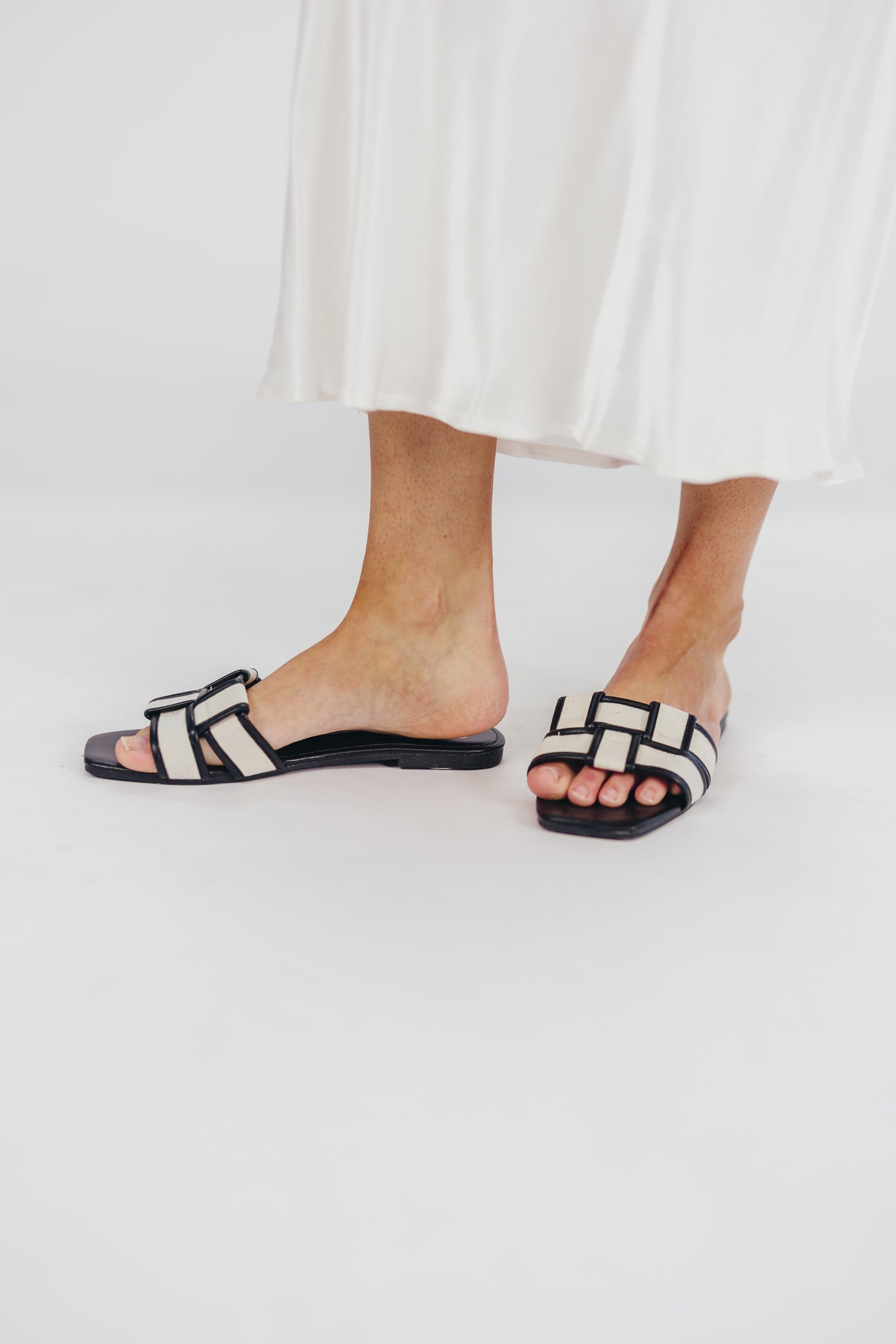 Essie Black Woven Canvas Slides - Comfortable Summer Sandals for Women, Beach, Pool, and Casual Wear