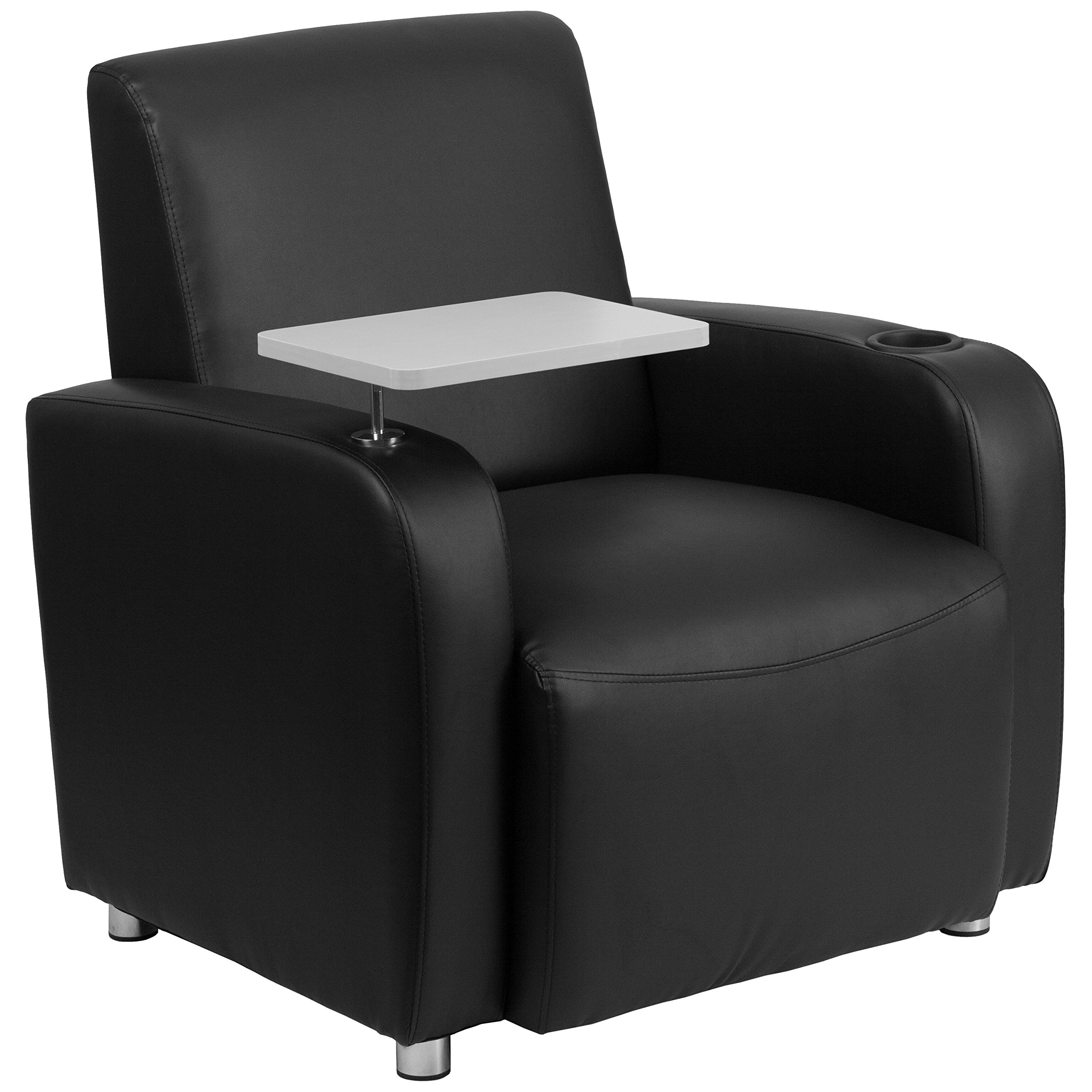 Flash Furniture George LeatherSoft Guest Chair with Tablet Arm & Cup Holder - Ergonomic Office Chair for Waiting Rooms, Reception Areas & Conference Rooms - Black