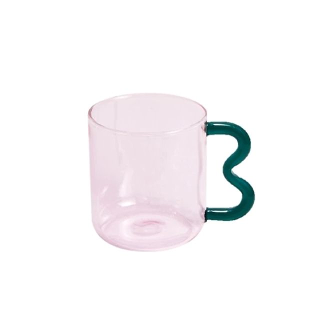 Pastel Glass Wavy Handle Coffee Mug - 14oz Aesthetic Drinking Cup for Tea, Coffee & Hot Chocolate - Perfect for Home, Office & Gift Giving