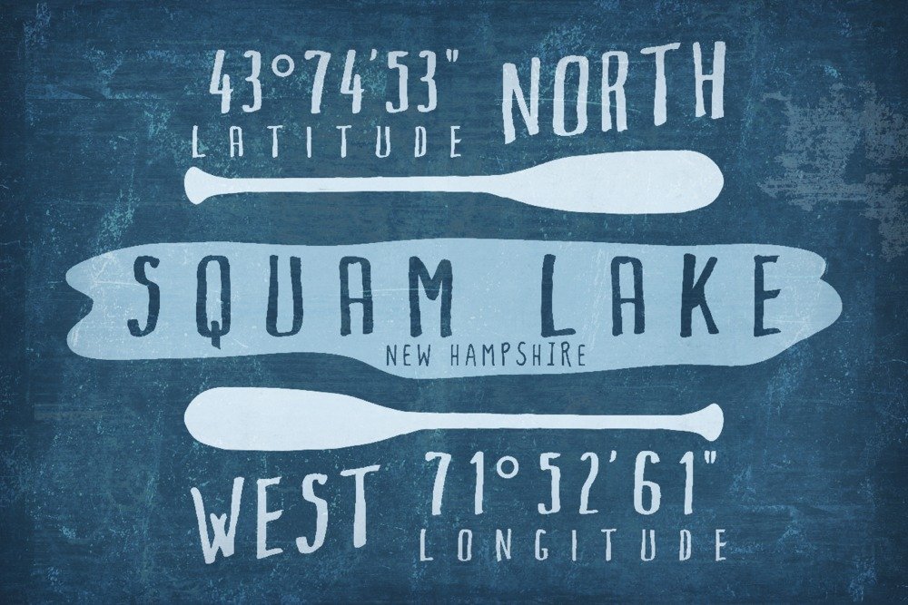 Squam Lake New Hampshire Metal Wall Art - 12x18 Gallery Quality Aluminum Decor with Latitude & Longitude Coordinates - Perfect for Home, Office & Lake House Decor
