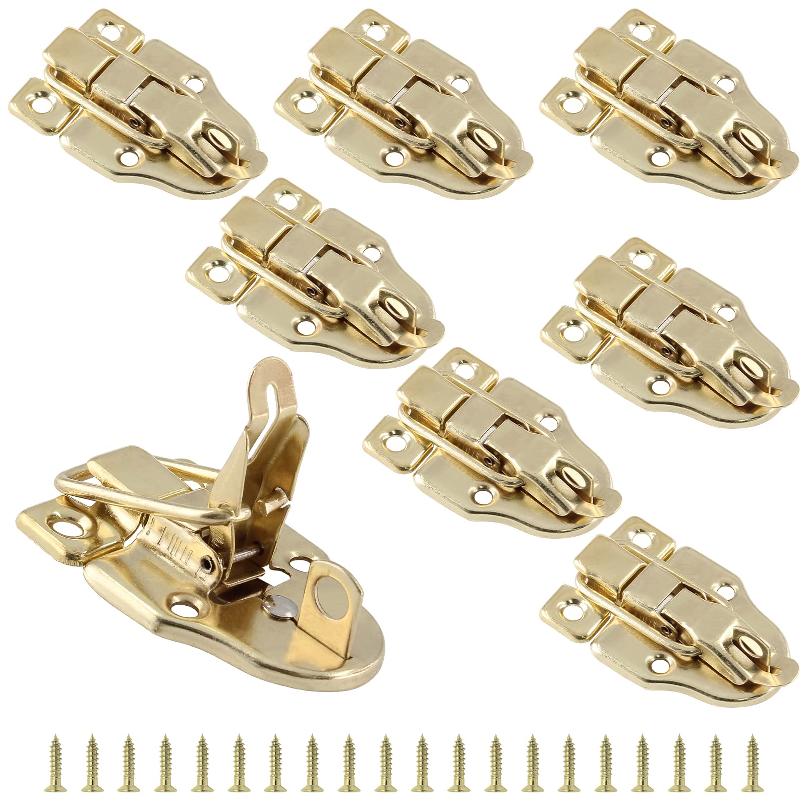 Vintage 8Pcs Retro Gold Duckbill Hasp Clasp Latch Lock with Padlock Hole - Decorative Cabinet Hardware for Jewelry Box, Toolbox, Suitcase & Antique Furniture (Includes Screws) - Perfect for Home Storage, DIY Projects & Vintage Style Decor