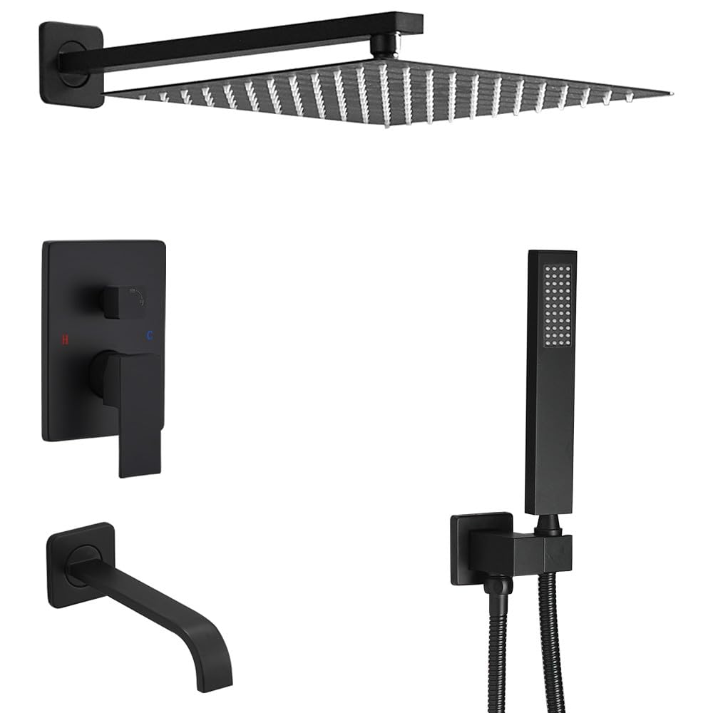 Premium Matte Black Shower System - Wall Mounted Tub Faucet with 10