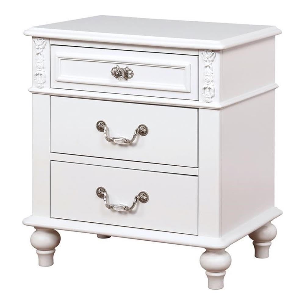 Furniture of America Mondu Traditional Wood Kids Nightstand with USB Port - White - Perfect for Bedrooms, Nurseries, and Kids' Rooms