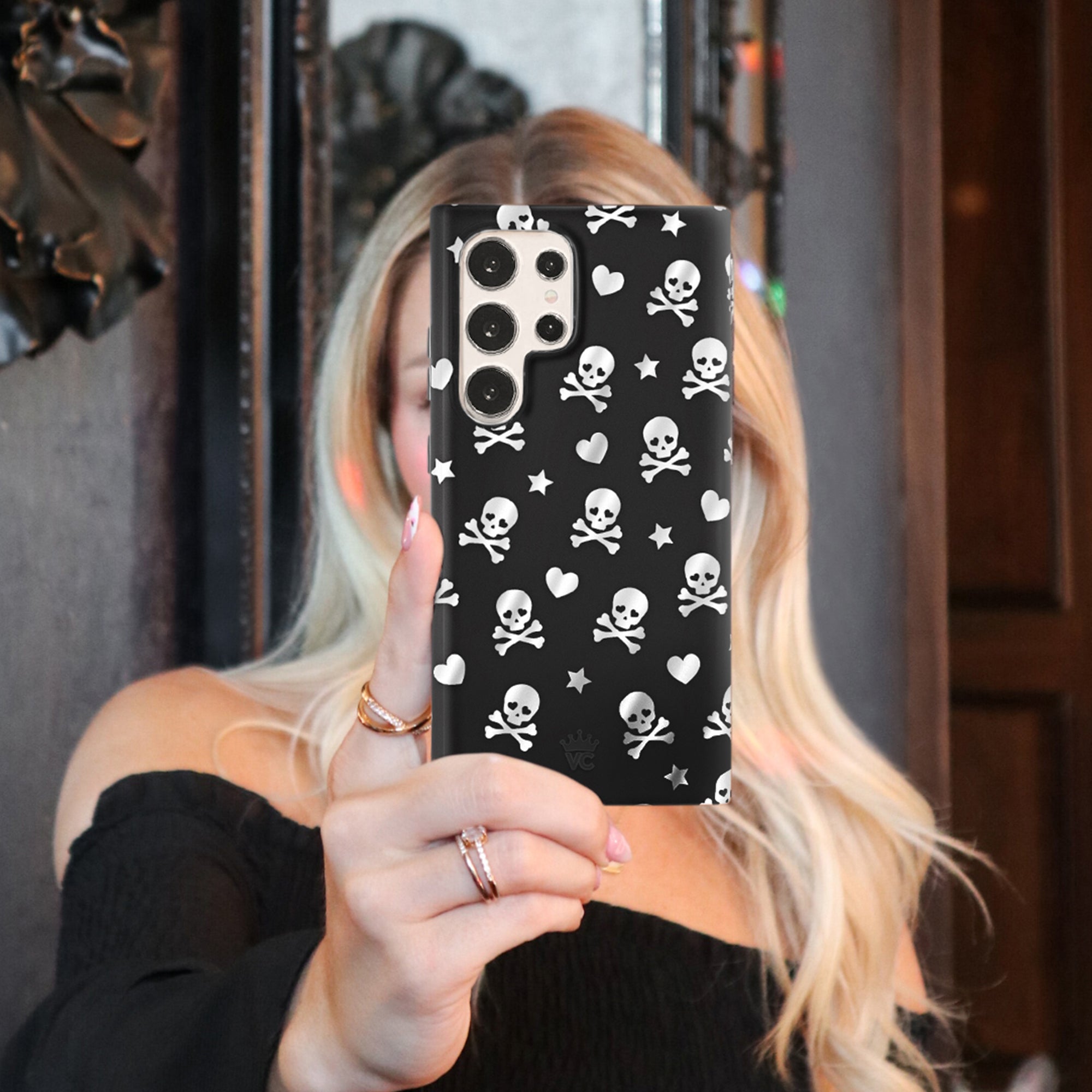 Stylish Chrome Skull Design Samsung Phone Case - Durable Protective Cover for Samsung Galaxy [Model] - Perfect for Daily Use, Parties & Gifts