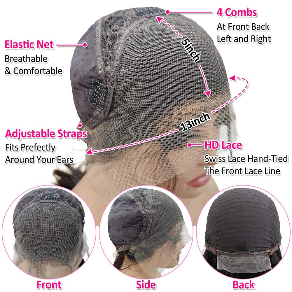Subella 13x5 HD Lace Front Wigs Human Hair - Pre Plucked Hairline with Baby Hair, 220% Density, 12A Transparent Straight, 24 Inch Natural Black Wigs for Women - Perfect for Daily Wear, Cosplay, and Special Occasions