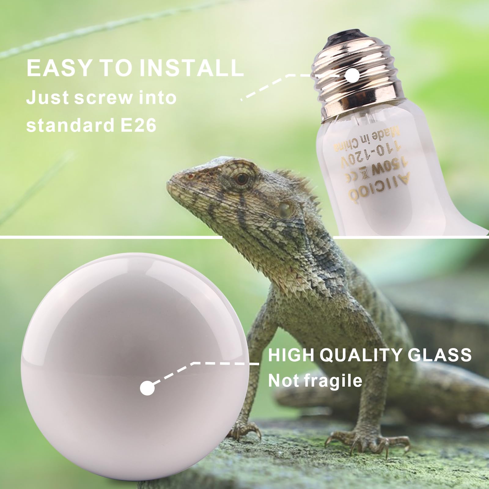 Aiicioo 150W Reptile Basking Heat Lamp Bulb - 4 Pack Daylight Bulbs for Bearded Dragons, Lizards, Turtles & Tortoises - Ideal for Terrariums, Vivariums & Reptile Habitats