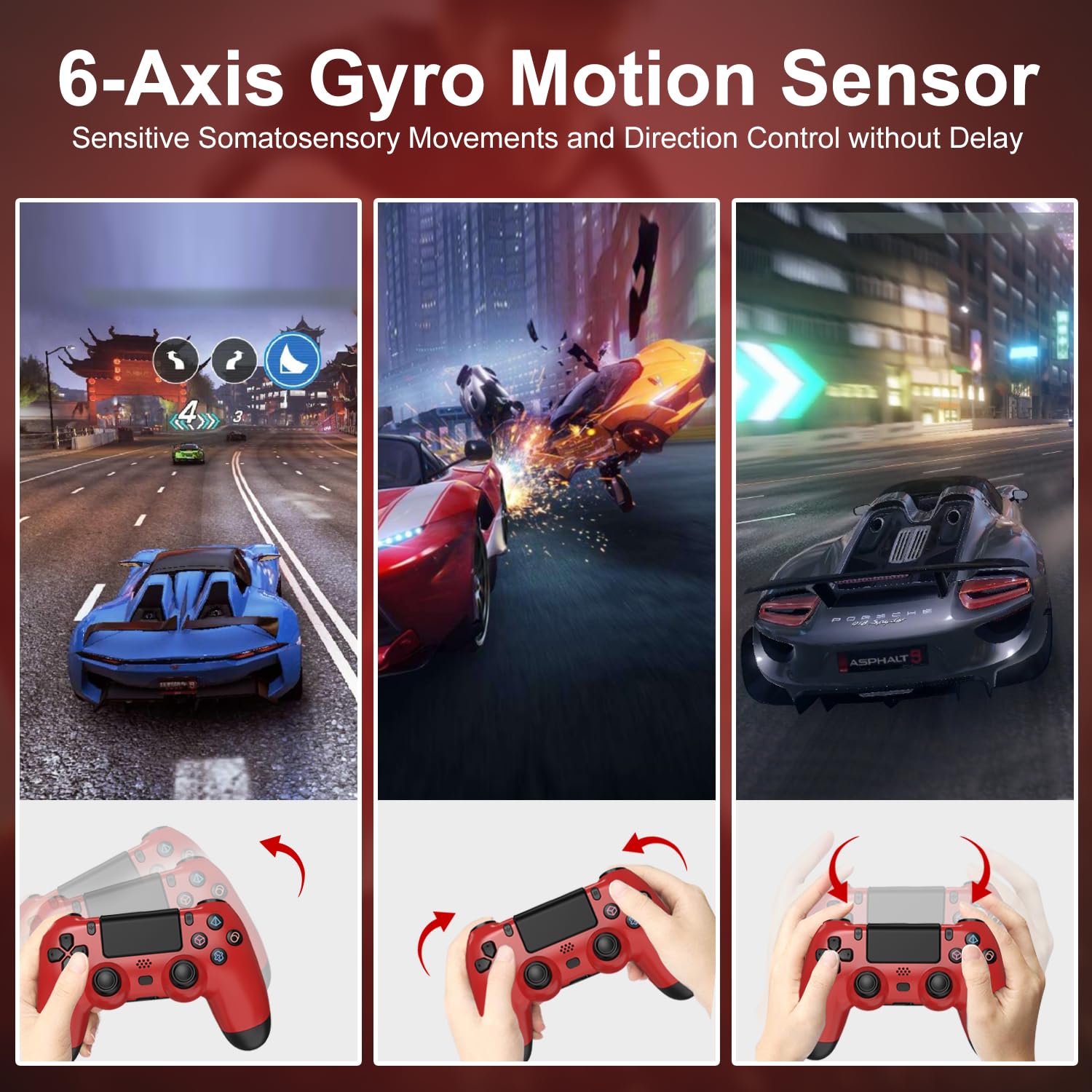 Wireless PS4 Controller with 800mAh Battery - Compatible with PS4/PS4 Slim/PS4 Pro/PC, Dual Vibration, 3.5mm Headphone Jack (Red) - Perfect for Gaming, Streaming & Long Play Sessions