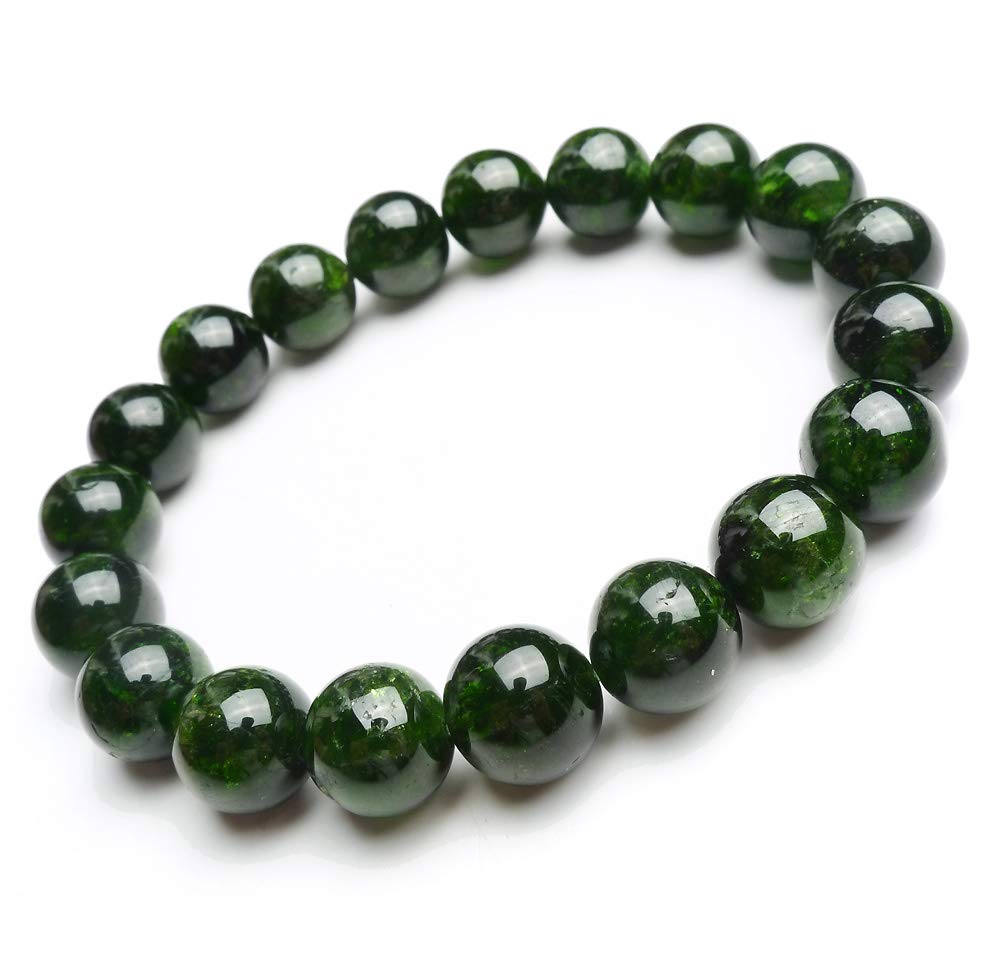Natural Green Diopside Gemstone Bracelet - Round Bead Elastic Stretch Crystal Healing Jewelry for Women - Perfect for Meditation, Yoga & Spiritual Gifts
