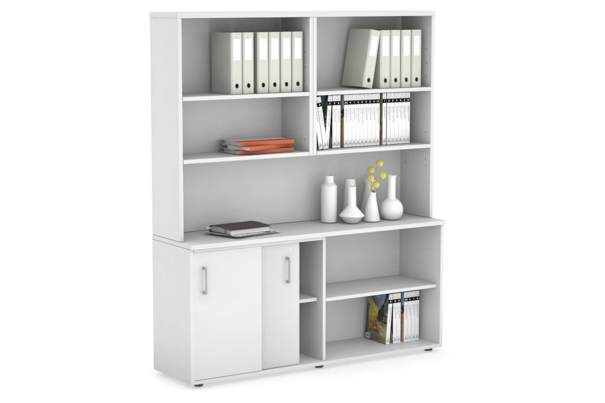 Modern 2-Door Sliding Credenza with Open Storage Hutch - Stylish Home Office & Living Room Furniture for Organization & Display