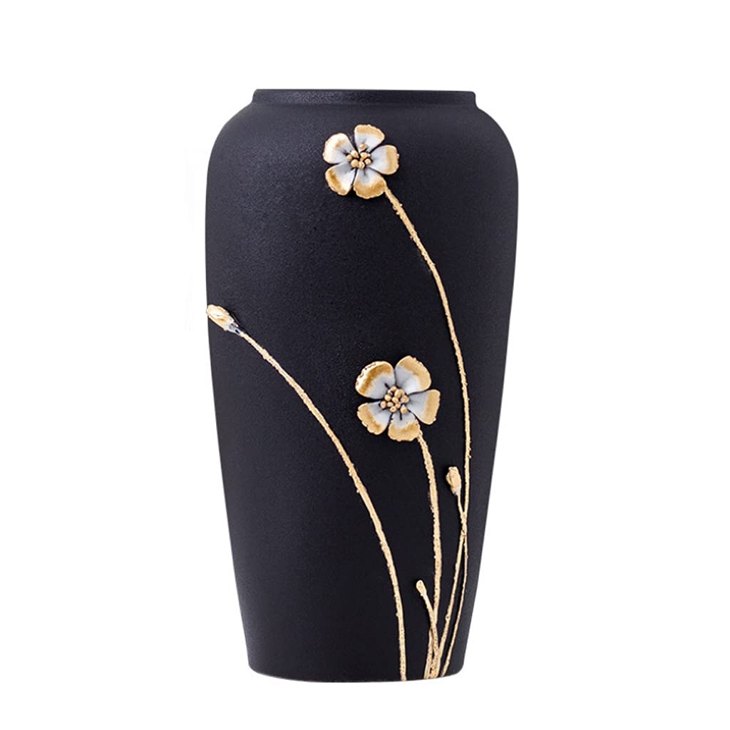 EKDSPW Modern Large Ceramic Floor Vase for Dried Flowers - Elegant Porcelain Home Decor Vase for Living Room, Bedroom & Office - Black Contemporary Decorative Vase (Perfect for Farmhouse, Boho & Minimalist Interior Design)