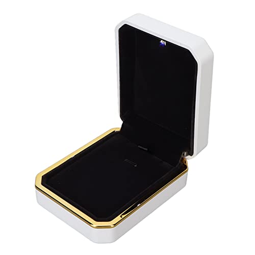 Ring Box with Soft Inner Lining - Multi-Purpose Jewelry Gift Box with LED Light, Easy to Clean & Shining Design - Perfect for Engagement Rings, Wedding Bands & Jewelry Storage (White)