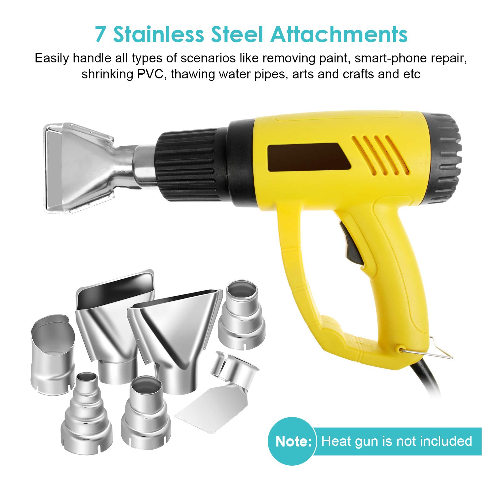 7-Piece 35-40mm Stainless Steel Heat Gun Nozzle Kit - Universal Heat Resistant Nozzles for Hot Air Soldering Station, Welding, Shrink Wrapping & DIY Repairs