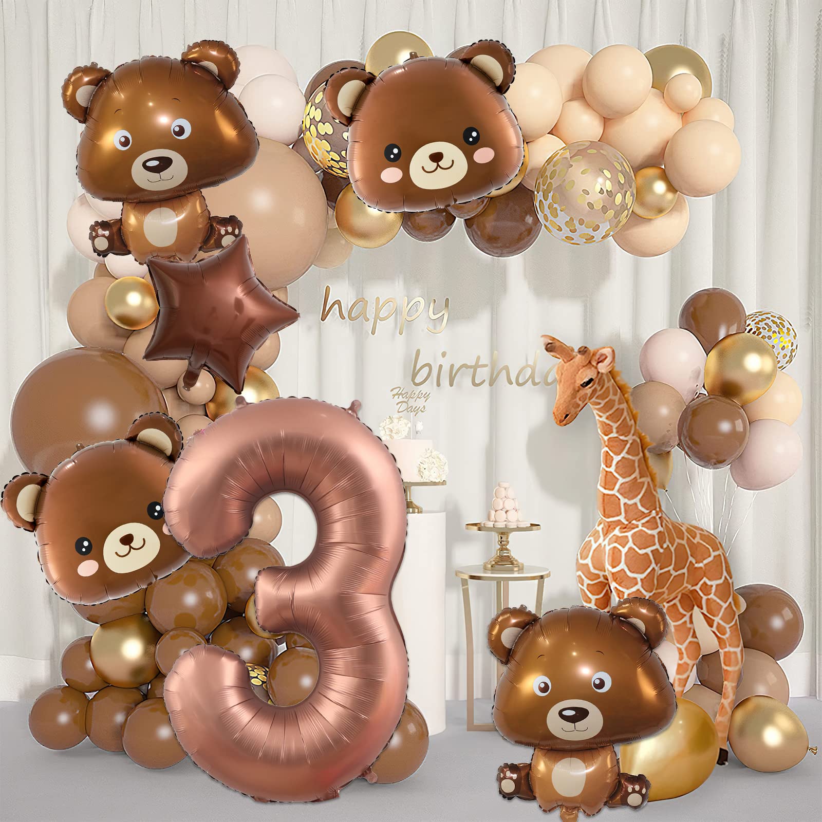 40 Inch Bear Birthday Balloons - 3rd Birthday Party Decorations, Foil Animal Balloons for Baby Showers, Gender Reveals & Kids Birthday Parties