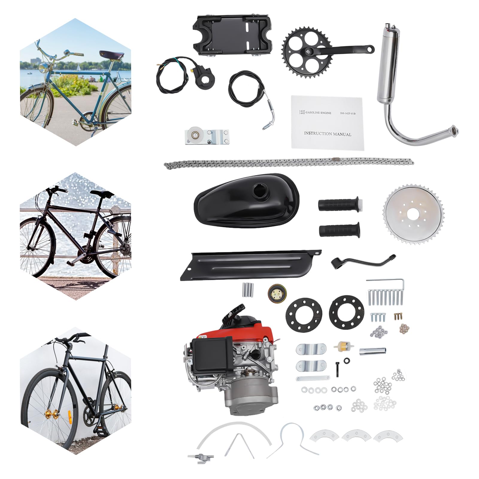 53cc 4-Stroke Bicycle Engine Kit - Gas Motorized Bike Conversion Kit with TCI Ignition & Air Cooling System for Adults - Compatible with Mountain Bikes, Road Bikes & Commuter Bikes - Perfect for DIY Bike Motorization, Urban Commuting & Off-Road Adventures