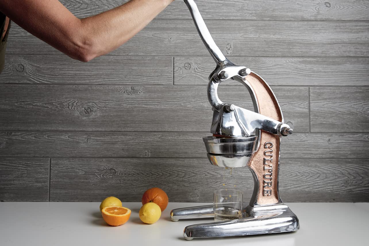 Premium Cast Aluminum Manual Citrus Juicer - Heavy Duty Hand Press for Oranges, Grapefruits & Large Fruits | Perfect for Fresh Morning Juice, Healthy Cocktails & Cooking | Verve CULTURE Rose Gold 14x9x17 in