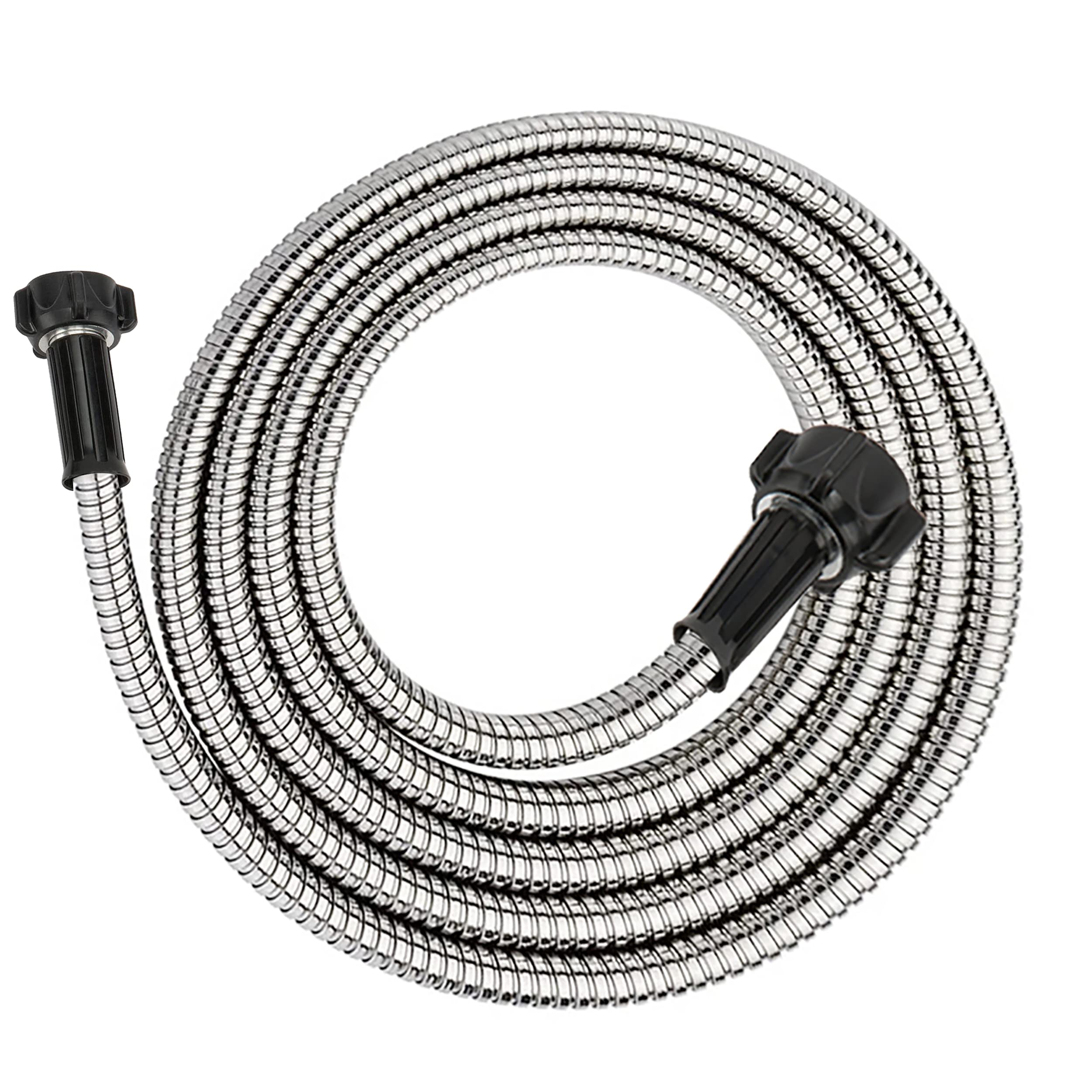 Yanwoo 10ft Heavy Duty 304 Stainless Steel Garden Hose with Female to Female Connector - Durable Metal Water Hose for Outdoor Use, Lawn Watering, Car Washing & RV Cleaning