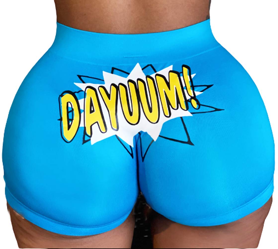 CHQCDarlys Women's High Waist Yoga Shorts - Summer Workout Athletic Short Pants with Cute Letter Cartoon Print & Stretch Fabric | Perfect for Yoga, Gym, Running & Casual Wear