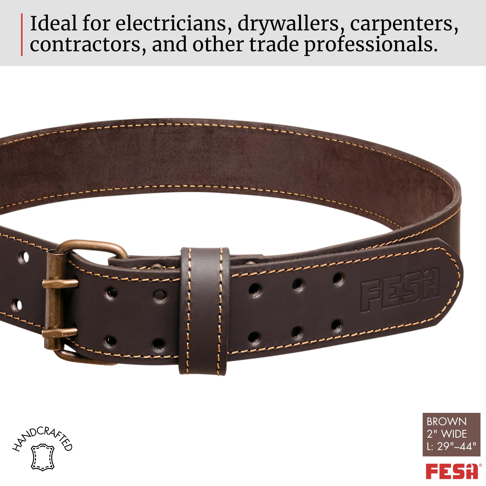 FESA Men's Leather Tool Belt - Heavy Duty Top Grain Leather Carpenter Belt with Pockets for Construction Workers, Electricians & DIY Projects | Perfect for Woodworking, Home Renovation & Job Site Use