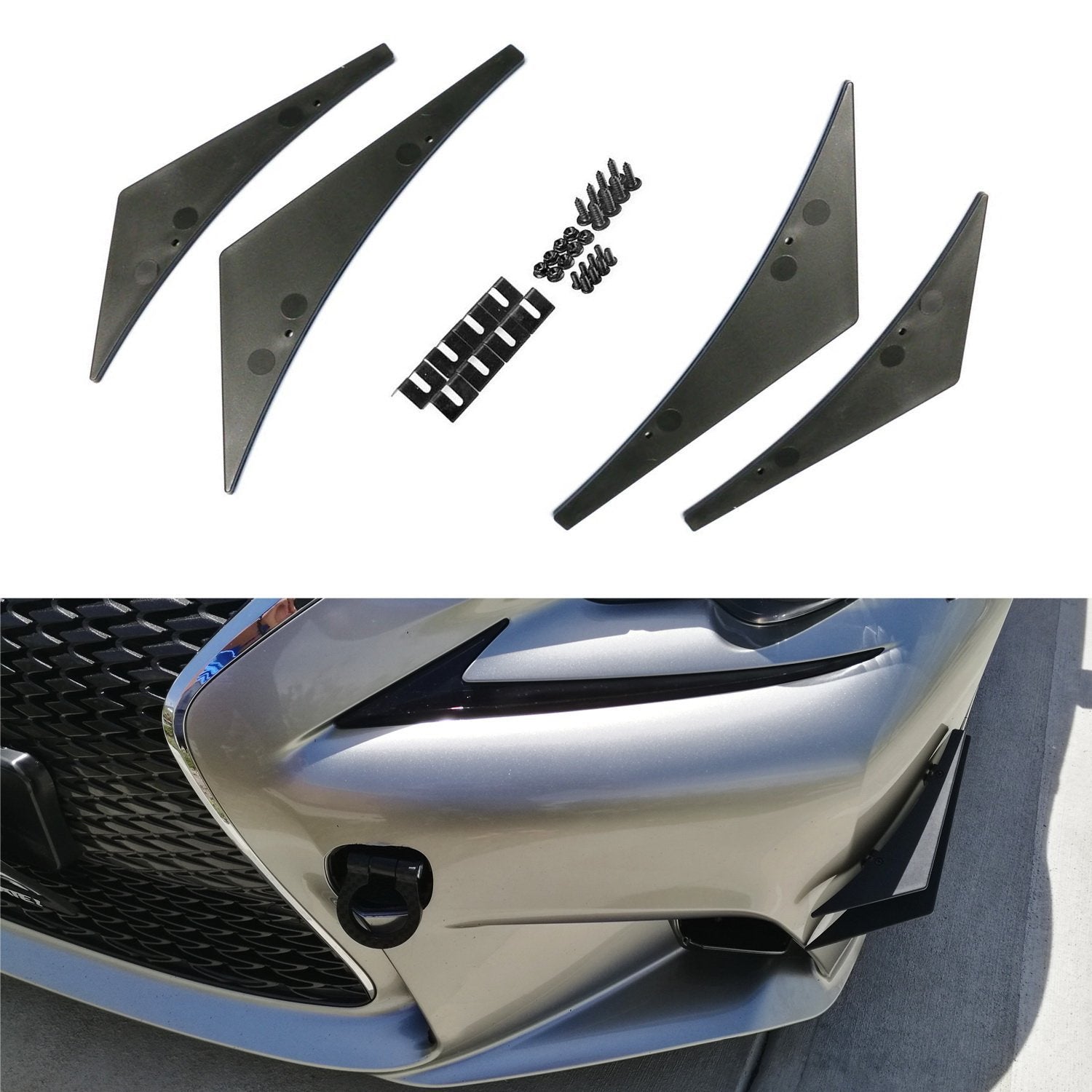 4pcs Universal Black Front Bumper Canard & Body Diffuser Fins - Aerodynamic Car Styling Accessories for Sports Cars, Tuners & Racing Vehicles - Enhances Appearance & Performance