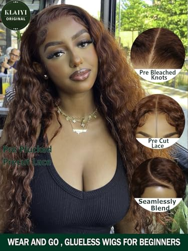 Pre Everything Glueless 13x4 Lace Frontal Wig Water Wavve Reddish Brown Color