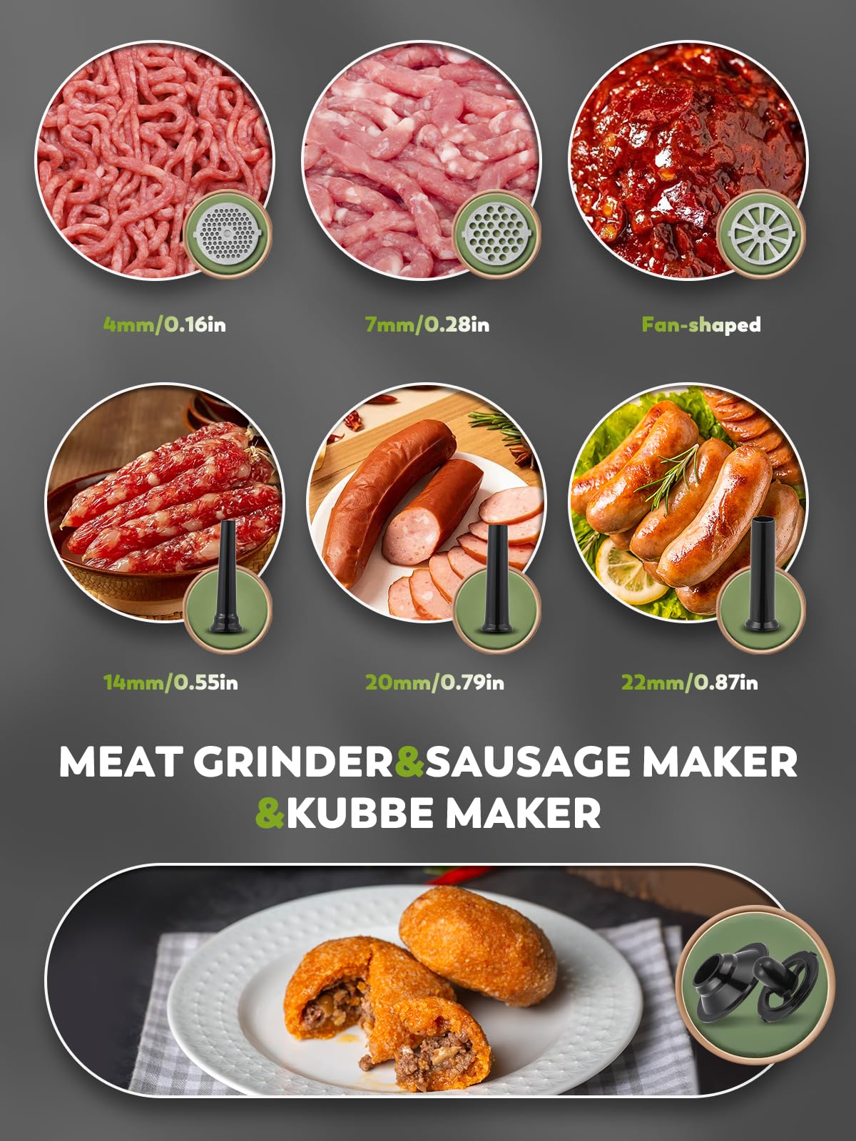 **3200W Electric Meat Grinder - Powerful Meat Mincer & Chopper with 3 Grinding Plates, 3 Sausage Stuffers, Kubbe Kit, Juicer & Cheese Grater - Perfect for Home Kitchen, Sausage Making & Food Prep**