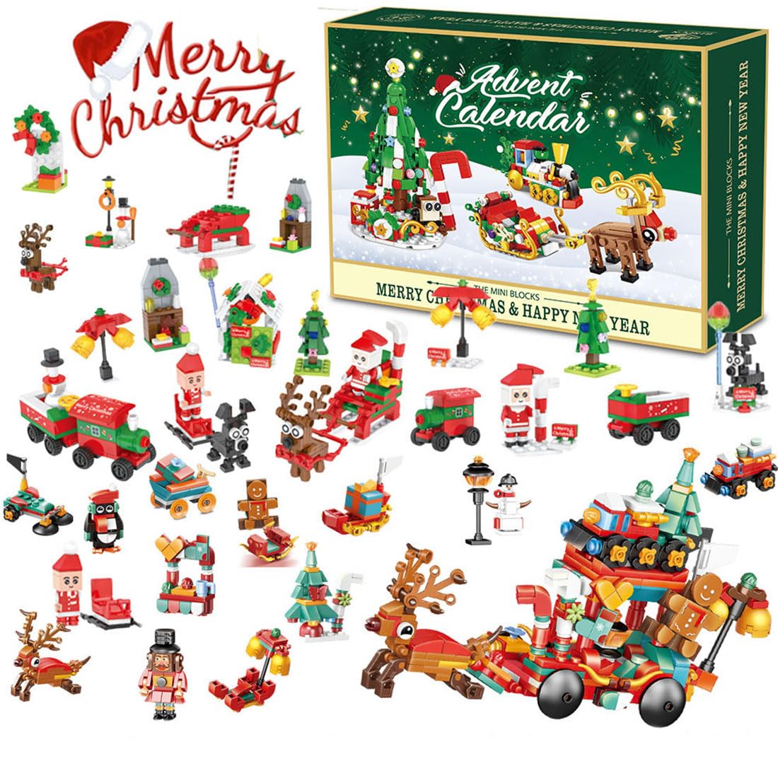 500pcs 24-in-1 Santa Sledge Building Blocks Set - CreativeBlocker Advent Calendar Kit for Christmas Gifts & Home Decor | Perfect for Holiday Crafts, STEM Toys & Festive Decorations
