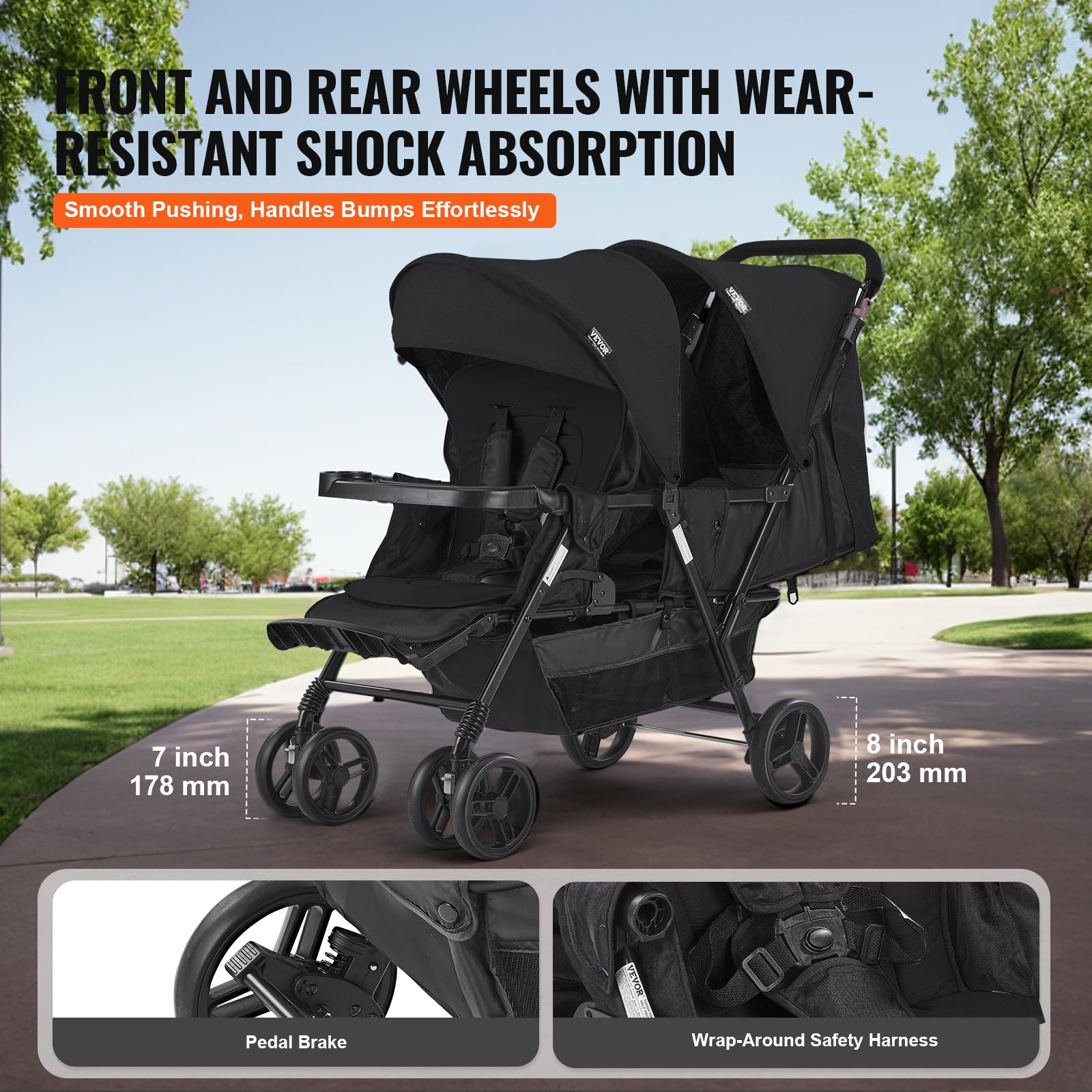 VEVOR Double Stroller for Toddlers - Lightweight Side by Side Baby Stroller with Canopy, Adjustable Seats & Storage Basket - Perfect for Twins, Siblings or Daycare Use at Parks, Malls & Travel