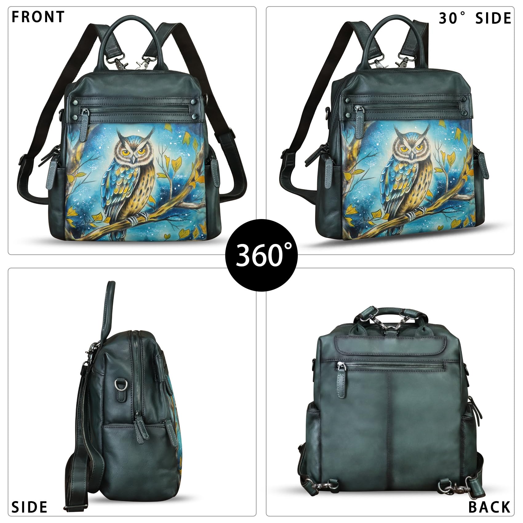 Handmade Genuine Leather Backpack for Women - Hand Painted Convertible Rucksack, Casual Daypack & Purse (Pattern 10) | Perfect for Work, Travel & Daily Commute